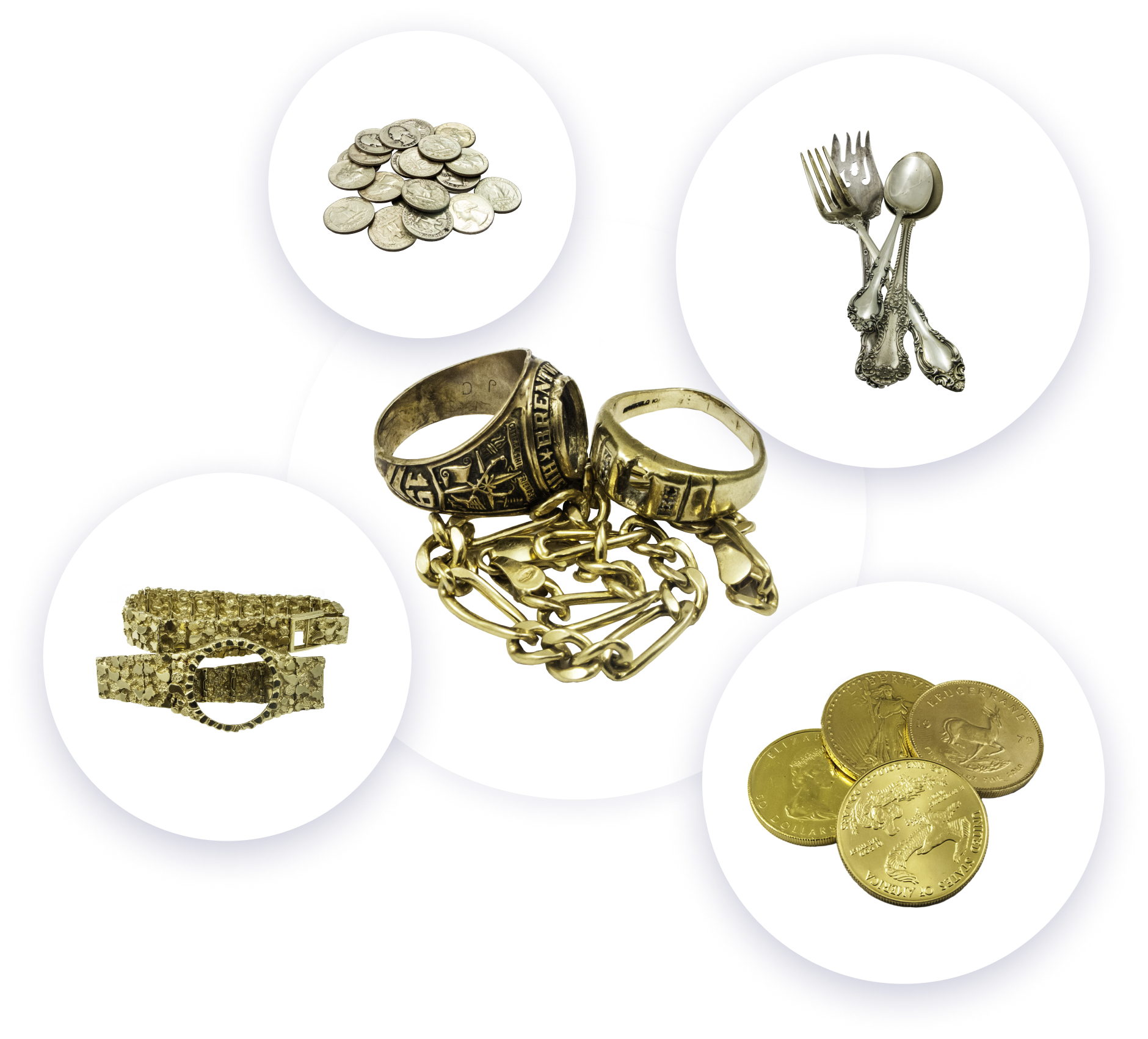 Gold Jewelry, Silver Flatware, Gold & Silver Coins